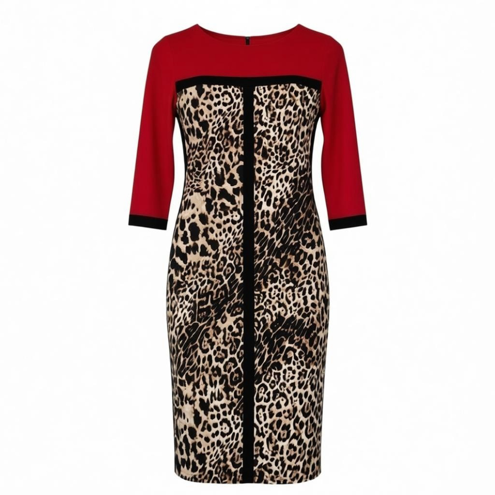 Joseph Ribkoff Leopard Colorblock Dress 2 - Picture 3 of 10